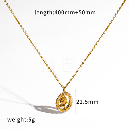 304 Stainless Steel Crystal Rhinestone Rose Flower Pendant Necklaces WG15100-02-1