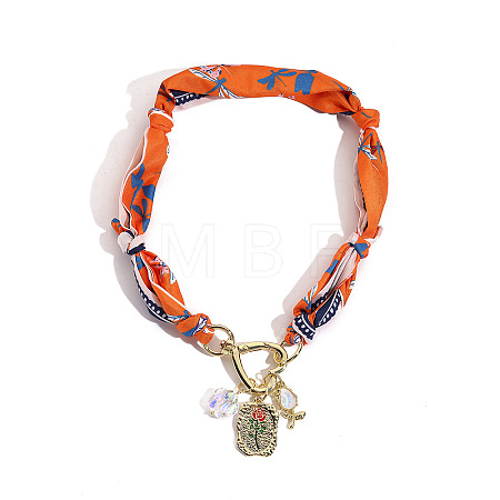 Alloy Enamel & Rhinestone & Resin & Acrylic Rectangle Pendant Printed Cloth Scarf Necklaces for Women FS-WG8696E-15-1