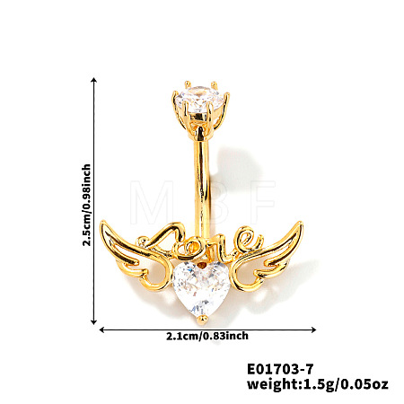 Heart with Wing Brass Rhinestone Belly Rings Curved Barbell OZ3962-7-1