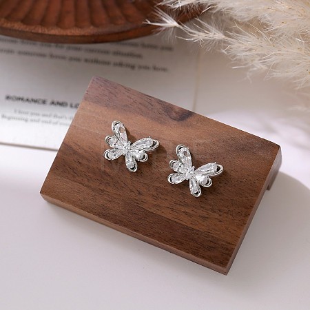Brass Clear Cubic Zirconia Stud Earrings FS-WG5DAEB-02-1