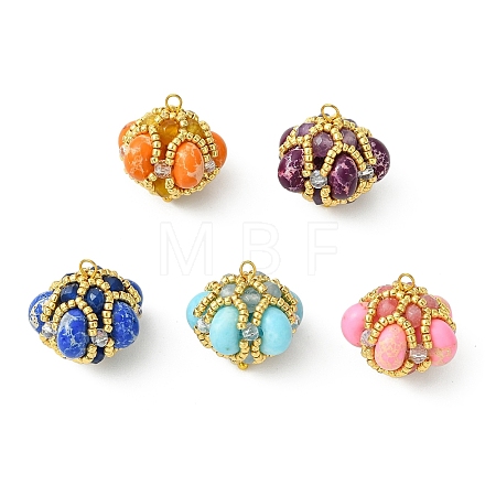 Dyed Natural Malaysia Jade & Synthetic Imperial Jasper & Glass Seed Beaded Pendants PALLOY-MZ01365-1