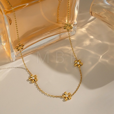 304 Stainless Steel Crystal Rhinestone Flower Link Chain Necklaces for Women NJEW-A059-02G-1