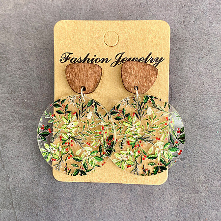 Transparent Acrylic Wood Dangle Stud Earrings FS-WG0124A-02-1