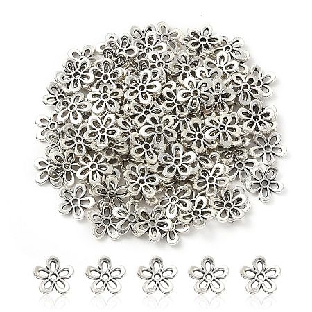 5-Petal Tibetan Style Alloy Flower Bead Caps TIBEB-YW0001-06-1
