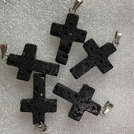 Natural Lava Rock Pendants G-PW0006-02P-18-1