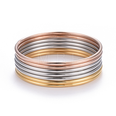 7Pcs 201 Stainless Steel Plain Bangle Sets for Women BJEW-L664-022B-M02-1