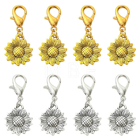 8Pcs 2 Colors Sunflower Alloy Pendant Decorations HJEW-YW00565-1
