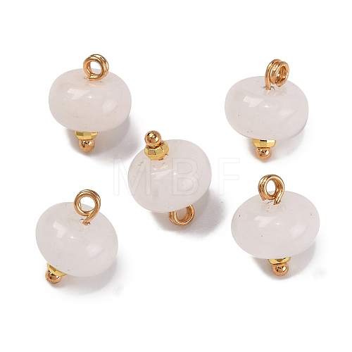 Natural White Jade Saucer Charms with Rack Plating Golden Tone Brass Bails KK-B103-17B-08-1