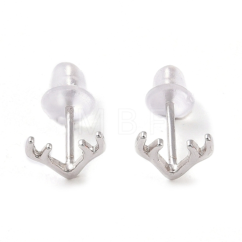 Anti-Tarnish Rhodium Plated Antler Shape 999 Sterling Silver Stud Earrings for Women EJEW-S215-07P-1