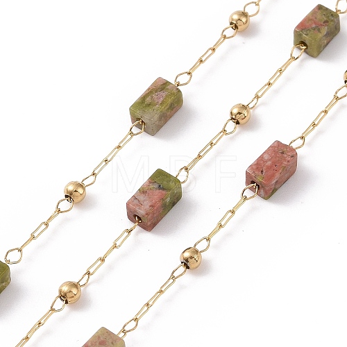 Natural Unakite Rectangle Beaded Chains AJEW-SZ0002-42C-1