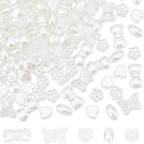 400Pcs 5 Style ABS Plastic Imitation Pearl Beads KY-FH0001-13-1