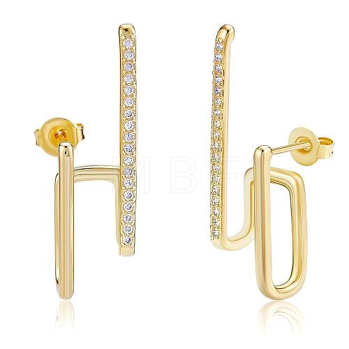 Gold Hoop Earrings Studs 18K Gold Plated Open C Shape Hoop Earrings Studs Simple Hypoallergenic Dainty CZ Studs Jewelry Gift for Women JE1074A-1