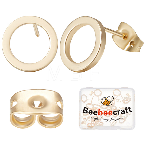 20Pcs Brass Ring Stud Earrings for Women with 20Pcs Friction Ear Nuts KK-BBC0007-81-1