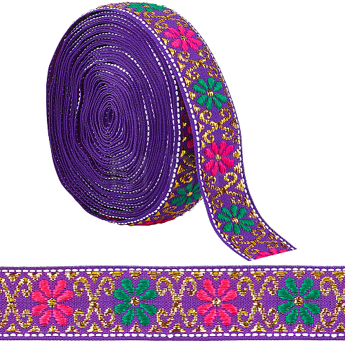 7M Flat Ethnic Style Polyester Ribbon OCOR-WH0046-74C-1