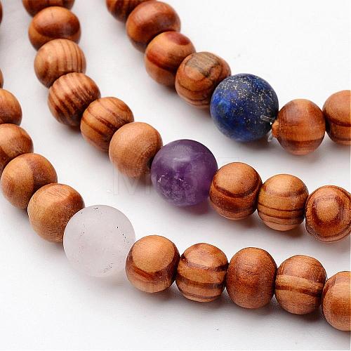 Wood Beaded Necklaces NJEW-JN01625-1