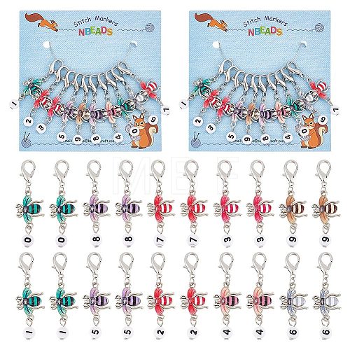 Alloy Enamel & Acrylic Pendant Locking Stitch Markers HJEW-AB00121-1