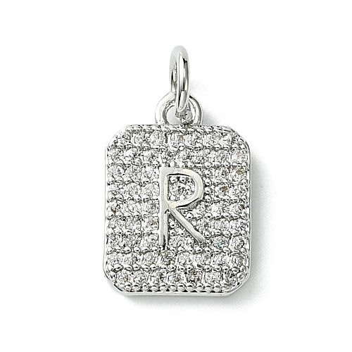 Rack Plating Brass Micro Pave Clear Cubic Zirconia Charms KK-G501-01R-P-1