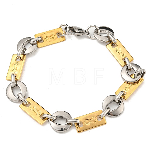 Two Tone 304 Stainless Steel Ring & Rectangle Link Chain Bracelet BJEW-B078-17GP-1