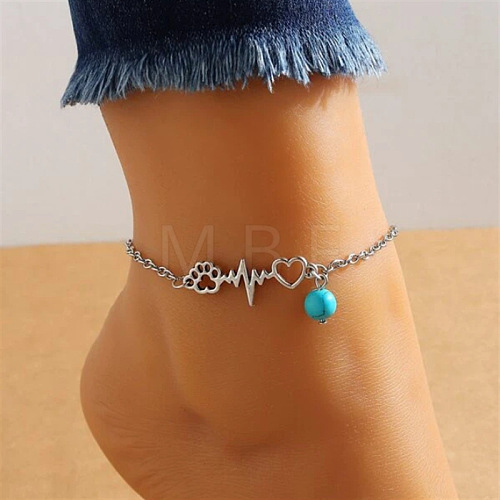 Heartbeat Paw Print Alloy Charms Anklets WG98812-11-1