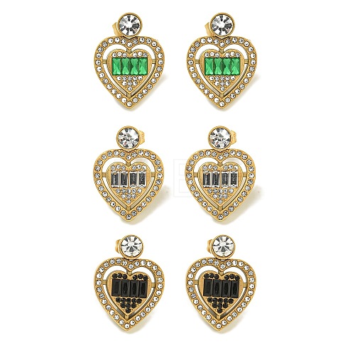 Ion Plating(IP) 304 Stainless Steel with Rhinestone Stud Earrings EJEW-G400-02C-G-1