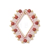 Natural Red Jasper & Rose Quartz Faceted Round and Glass Seed Beaded Pendants PALLOY-MZ01167-02-1