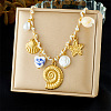 Ocean Theme 304 Stainless Steel & Natural Cowrie Shell & Porcelain Multiple Pendant Necklaces for Women WG3CDBD-01-1