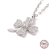 Rhodium Plated Sterling Silver Clover Pendant Necklace with Clear Cubic Zirconia for Women NJEW-P267-03P-1