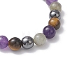 Non-Magnetic Synthetic Hematite & Natural Grade AB Tiger Eye & Labradorite & Quartz Beads Stretch Bracelets for Women BJEW-JB12832-4
