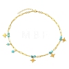 304 Stainless Steel Paperclip Chain Star Pendant Necklaces with Natural Hemimorphite Beads for Women NJEW-JN06251-02-2