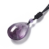 Natural Amethyst Teardrop Pendant Necklace with Nylon Cord for Women NJEW-P274-04-3
