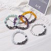 Natural Mixed Stone & Non-magnetic Synthetic Hematite Round Beads Energy Power Stretch Bracelet for Girl Women BJEW-JB07043-3