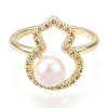 Natural Pearl Finger Open Cuff  Ring Micro Pave Clear Cubic Zirconia PEAR-N022-C04-2