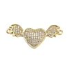 Brass Micro Pave Clear Cubic Zirconia Heart with Bat Wings Connector Charms KK-L229-053G-1