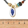 Printed 304 Stainless Steel Oval with Hand Pendant Synthetic Non-magnetic Hematite Round Beaded Necklaces NJEW-JN06690-4