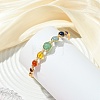 Chakra Herringbone Wire-Wrapped Gemstone Brass Cuff Bangles BJEW-JB14035-2