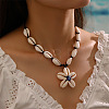 Summer Beach Natural Cowrie Shell Flower with Blue Resin Evil Eye Pendant Adjustable Necklaces for Women FS-WG177B0-01-1