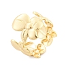 Flower Brass Cuff Rings for Women RJEW-B119-14G-01-4