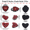 Gorgecraft 6Pcs 3 Style Heart Shape Alloy Rhinestone Embroidery Thread Sew Cloth DIY-GF0009-55-2