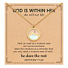 Flat Round 201 Stainless Steel Pave Natural Shell Mustard Seed Pendant Necklaces for Women WG511AE-05-3