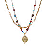Handmade Natural Mixed Stone Beaded Double Layer Necklaces with Stainless Steel Sacred Heart Pendant for Women Daily Wear OB9788-1-5
