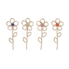 4Pcs 4 Styles Natural Red Agate & Lapis Lazuli & Amethyst & Green Aventurine Faceted Round Bead Copper Wire Wrapped Flower Pendants PALLOY-TA00246-1