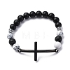 Round Natural Black Agate & Lava Rock & Synthetic Howlite Bead Stretch Bracelets BJEW-F493-04EB-01-2