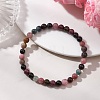 Round Natural Multicolor Tourmaline Beads Stretch Bracelets for Women Men BJEW-JB13524-1