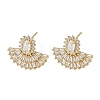 Fan-Shaped Brass & Clear Cubic Zirconia Stud Earrings for Women KK-CBA36A2-13G-4