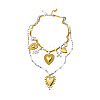 Alloy Rhinestone & Iron Heart Pendant Double Layer Necklaces for Women WG7EE33-01-4