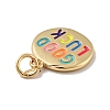 Flat Round with Word Good Luck Brass Enamel Pendants X-KK-G419-27G-3