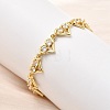 Heart Brass Micro Pave Cubic Zirconia Link Chain Bracelets BJEW-L715-01G-01-1