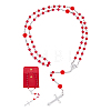 Imitaiton Round Pearl with Resin Flower Rosary Bead Necklaces NJEW-DC0001-23B-1