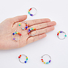 10Pcs 2 Style Rainbow Color Glass Beaded Rotating Open Cuff Rings Set RJEW-DC0001-15-5