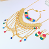 Fashion Brass Teardrop Tassel Coin Earrings & Necklace & Bracelet Sets for Women VY0534-3